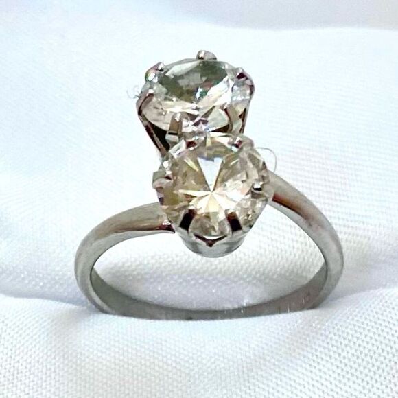 SS# Double Round  Sz.6  Simulated Diamond & Sterling 925 Silver Ring - Picture 2 of 9